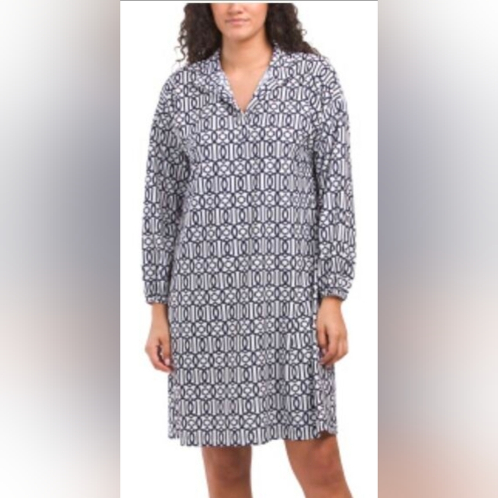 NWT Jude Connally Susanna shirt dress geometric navy & white print SZ M $138
